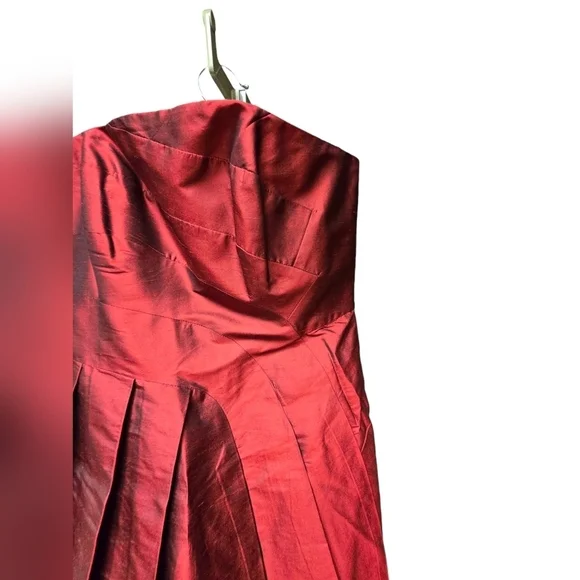 Suzi Chin for Maggy Boutique Red Strapless Silk Midi Dress Size 10 - Picture 4 of 10